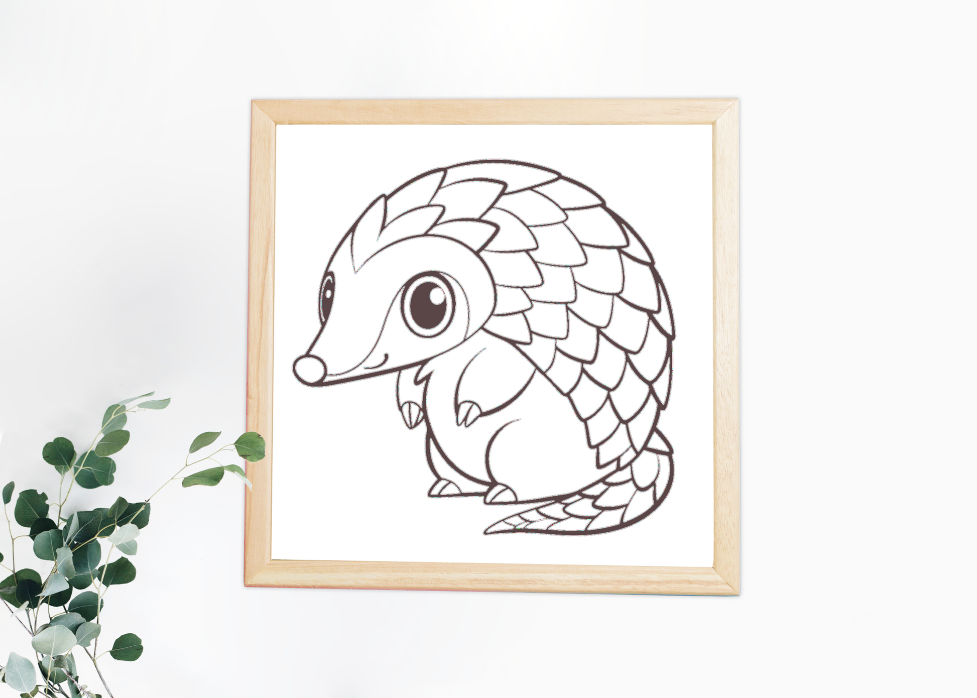 Cadre décoratif avec un pangolin coloré sur fond tropical pour un intérieur joyeux