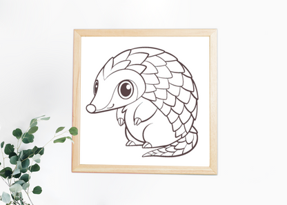 Cadre décoratif avec un pangolin coloré sur fond tropical pour un intérieur joyeux