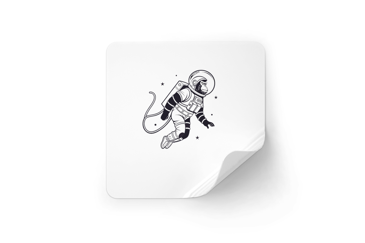Sticker décoratif en style minimaliste avec un singe astronaute flottant dans l'espace