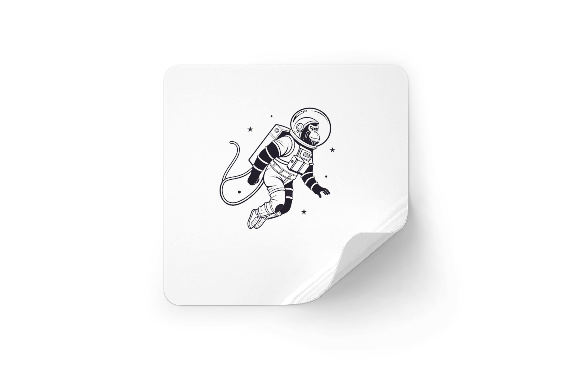 Sticker décoratif en style minimaliste avec un singe astronaute flottant dans l'espace