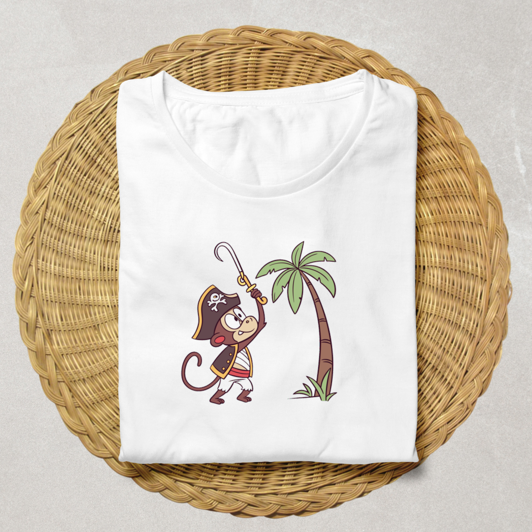 T-shirt avec singe pirate en style cartoon pour des aventures exotiques