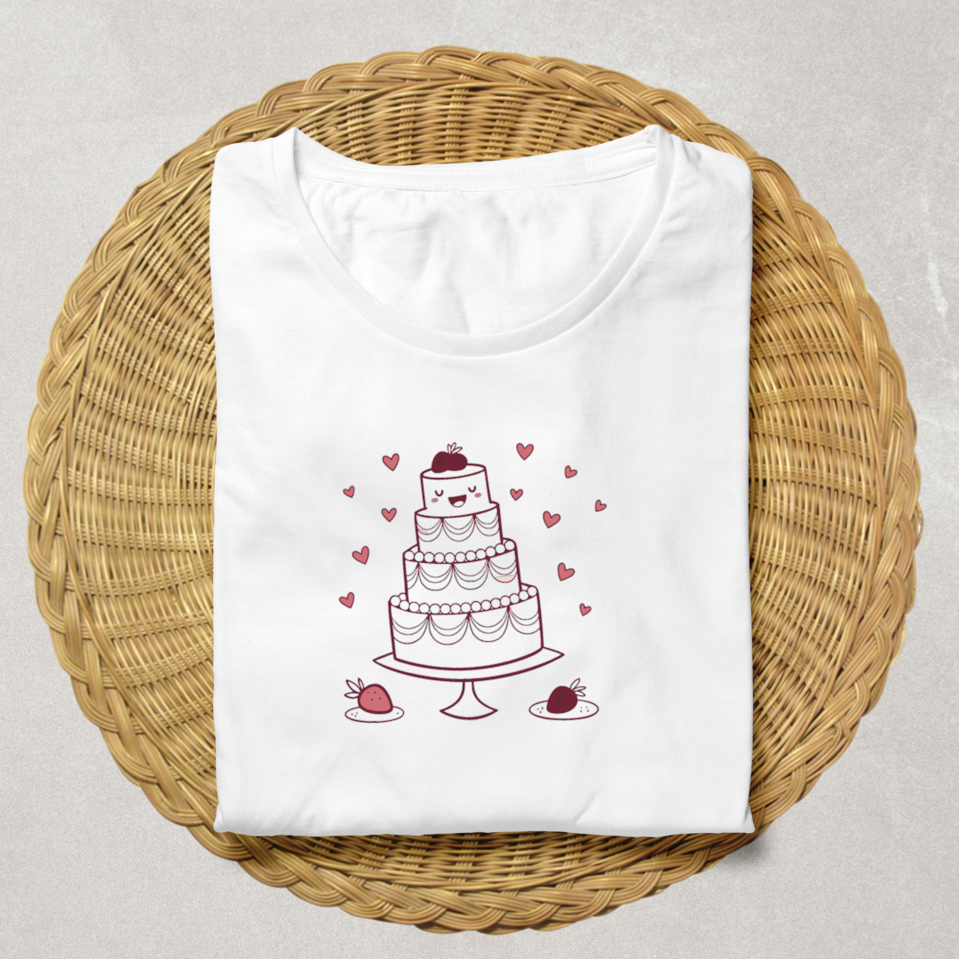 T-shirt avec dessin de gâteau de mariage, mode unique et fun