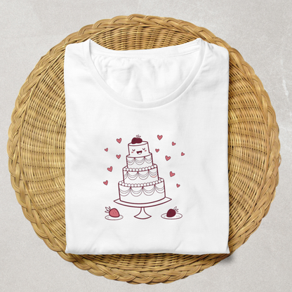T-shirt avec dessin de gâteau de mariage, mode unique et fun