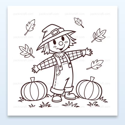 Illustration d'épouvantail rigolo avec citrouilles pour projets automne.