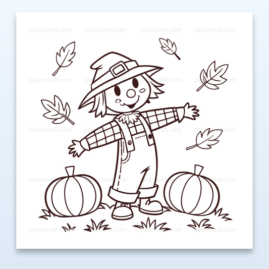 Illustration d'épouvantail rigolo avec citrouilles pour projets automne.