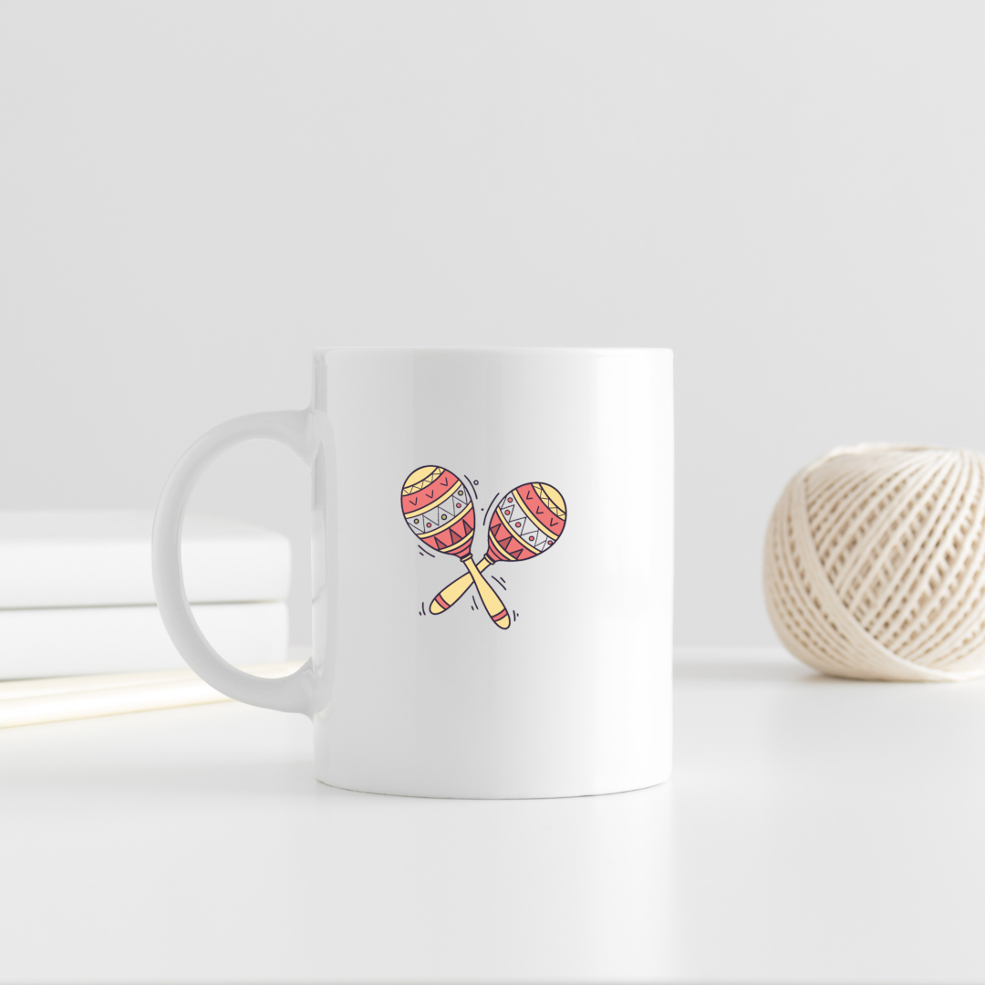 Mug avec icône festive et vibrante de maracas dans un style doodle dynamique