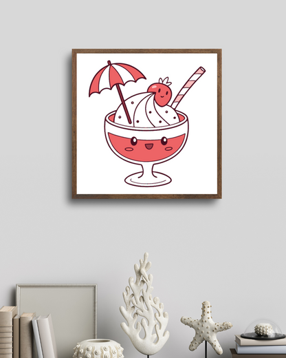 Cadre décoratif montrant un sundae kawaii pour une touche joyeuse et colorée