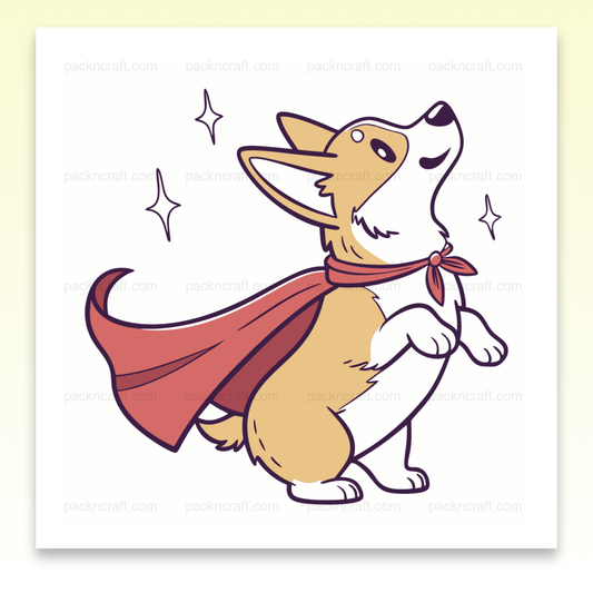 Illustration numérique d'un Corgi héroïque en cape. Utilisable pour DIY et papeterie.