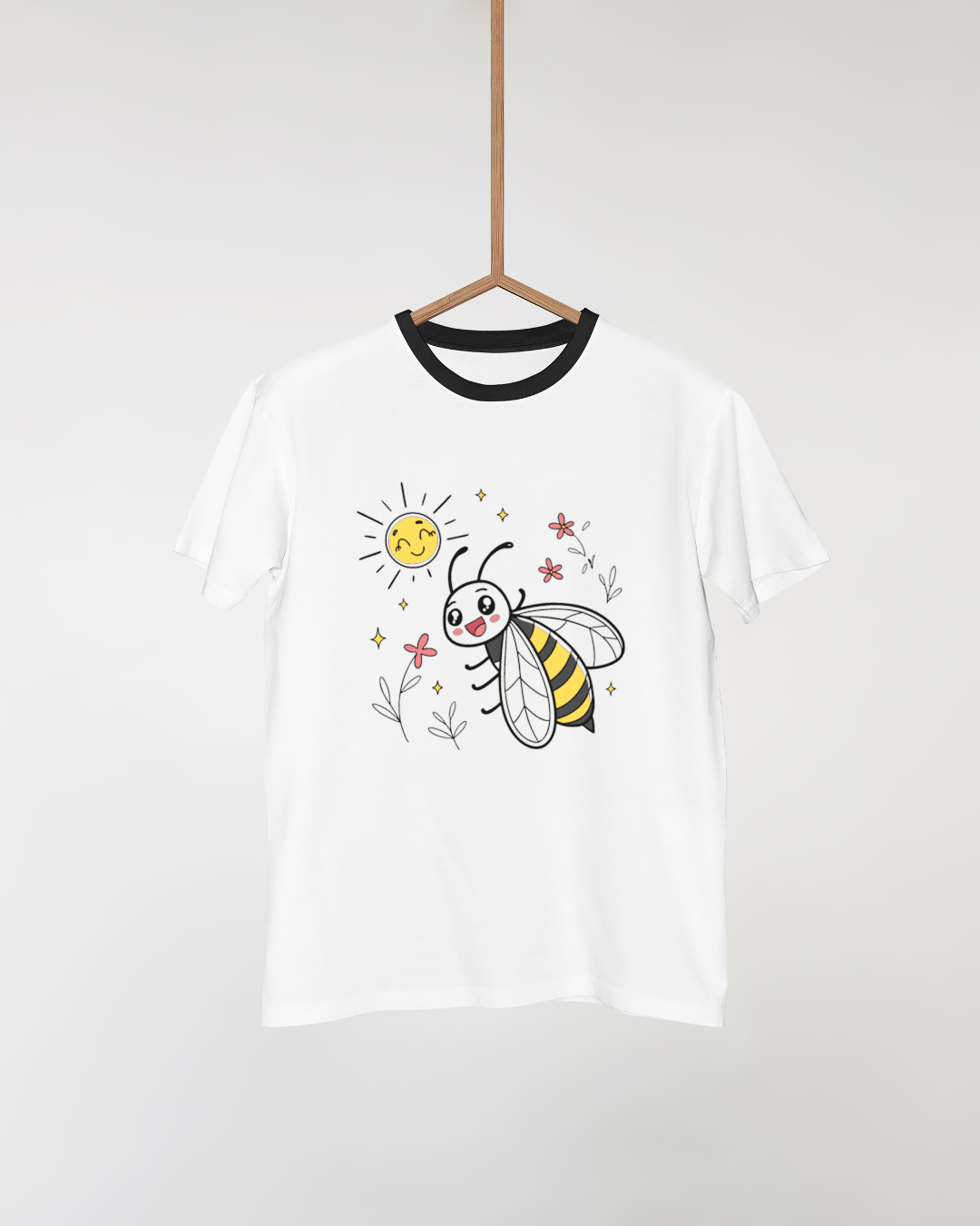 T-shirt avec une abeille joyeuse sous le soleil design frais et printanier