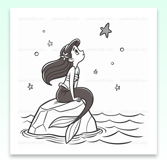 Illustration SVG de sirène rêveuse assise, parfaite pour DIY et décoration marine.