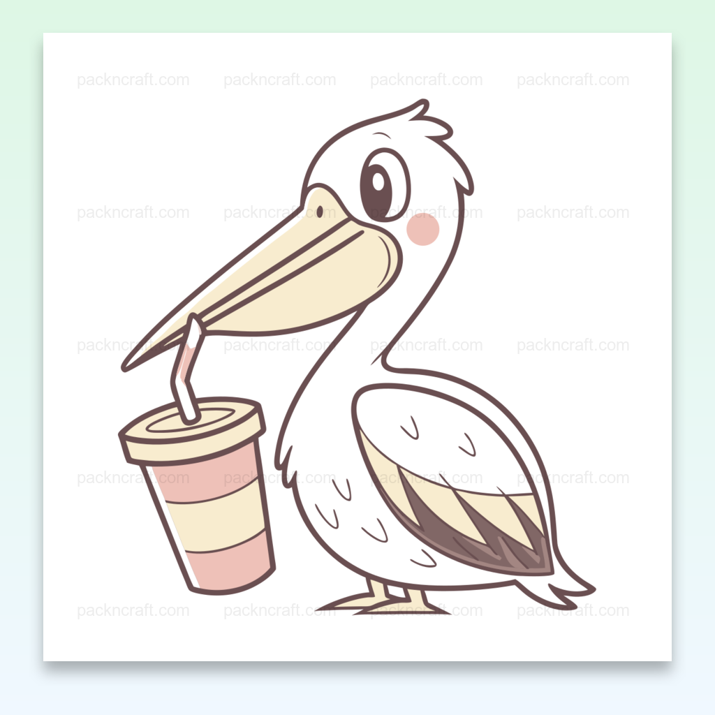 Illustration de pélican prenant un jus, idéale pour projet DIY