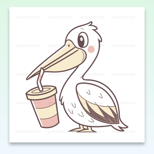 Illustration de pélican prenant un jus, idéale pour projet DIY
