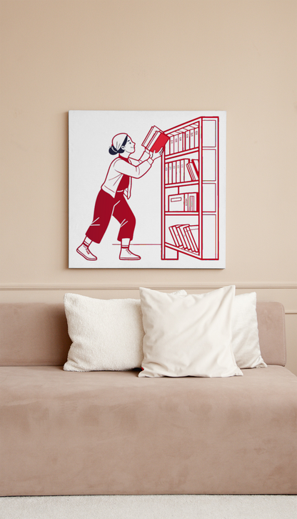Bibliothécaire en Action | Style Vintage Rouge | Organisation Zen
