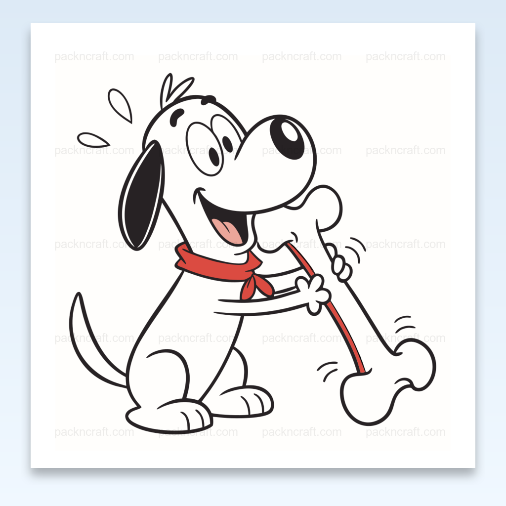 Illustration d'un chien joyeux jouant avec un os, parfait pour stickers et papeterie.