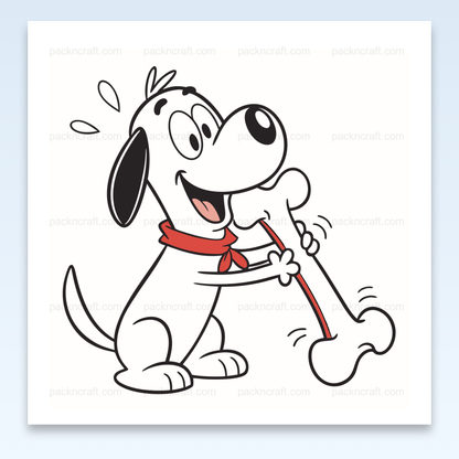 Illustration d'un chien joyeux jouant avec un os, parfait pour stickers et papeterie.
