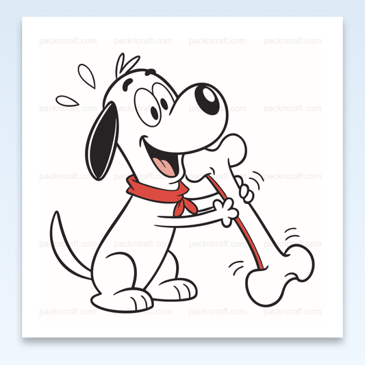 Illustration d'un chien joyeux jouant avec un os, parfait pour stickers et papeterie.