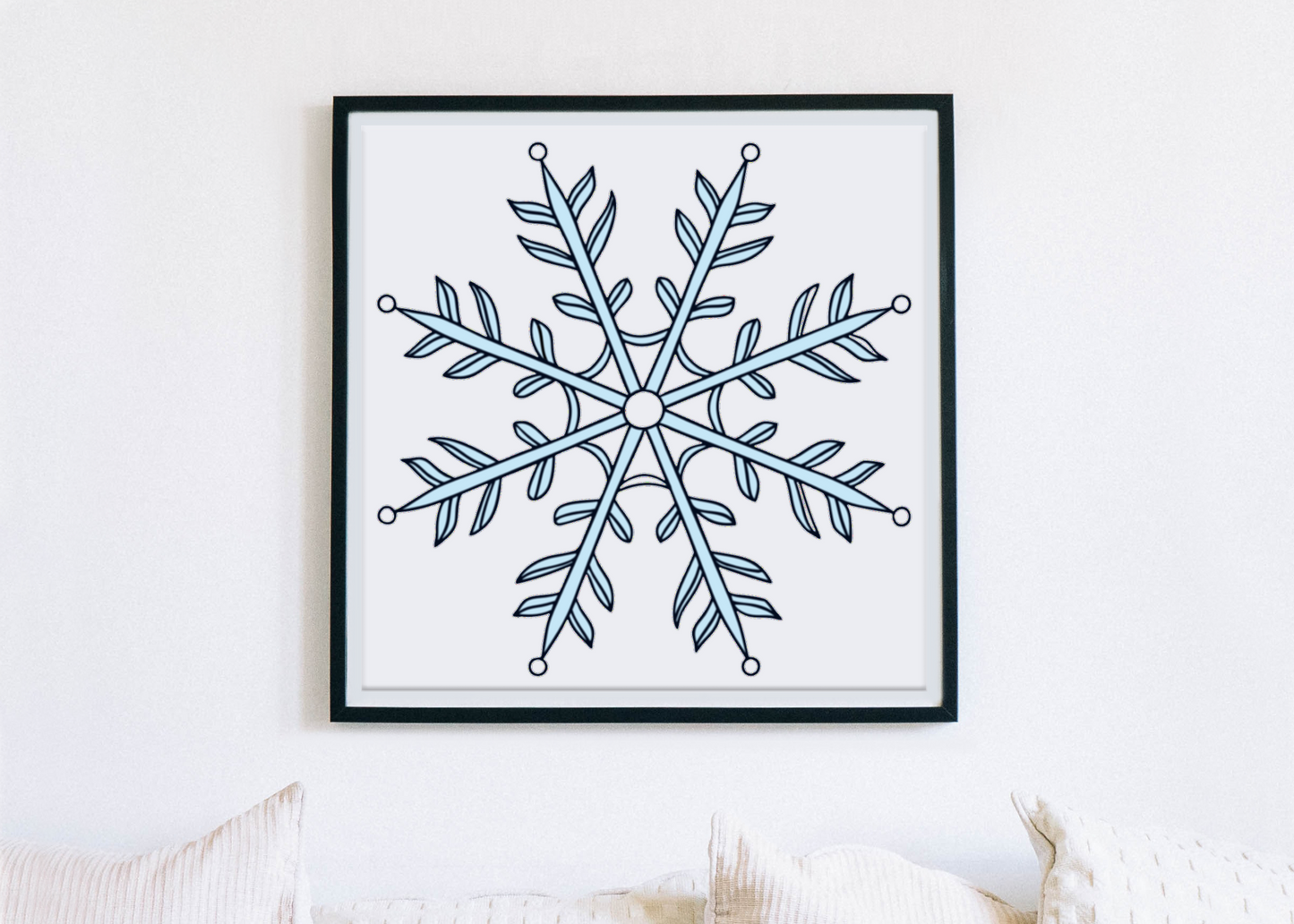 Cadre avec un flocon de neige stylisé ambiance hivernale minimaliste
