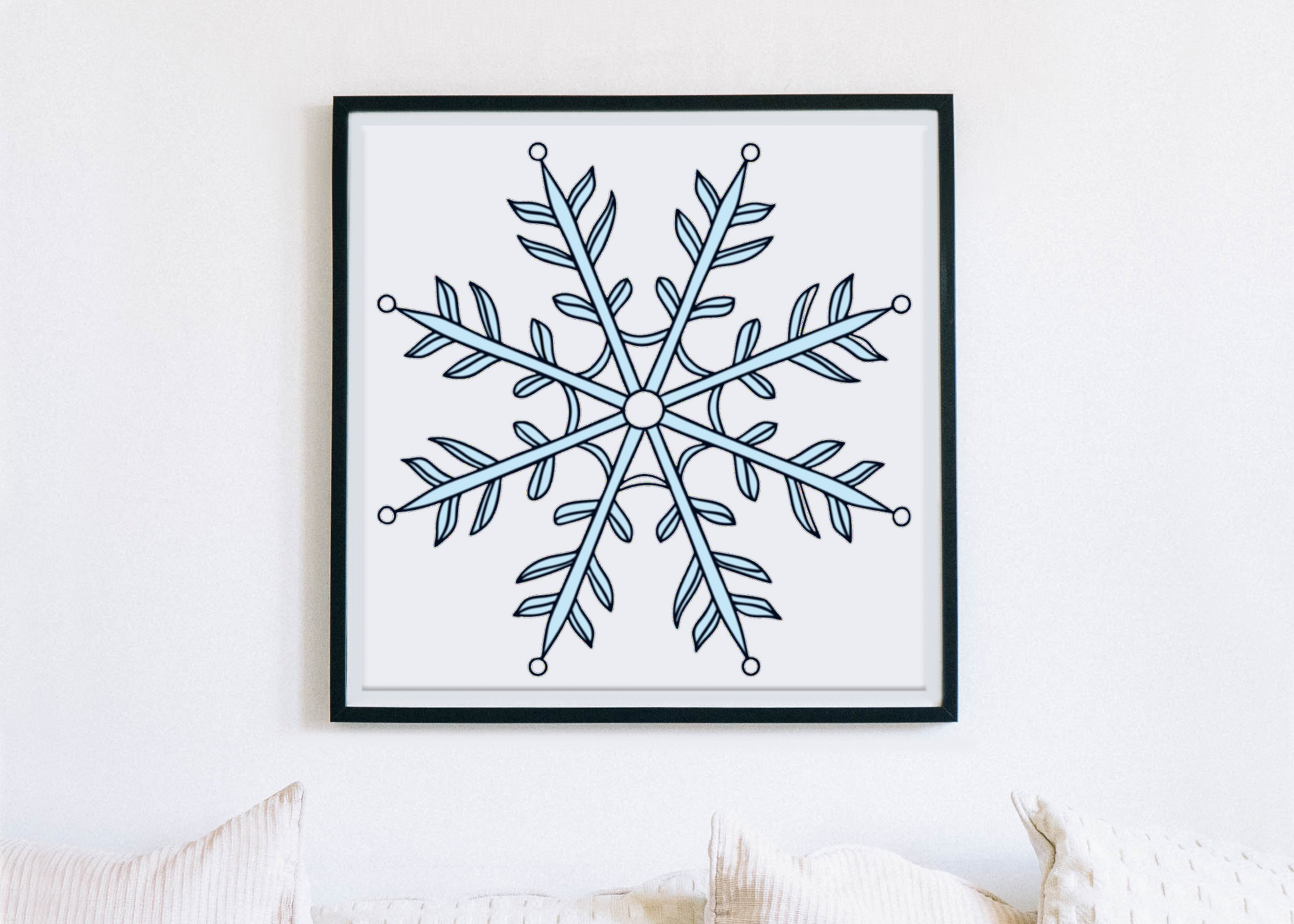 Cadre avec un flocon de neige stylisé ambiance hivernale minimaliste