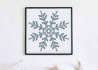 Cadre avec un flocon de neige stylisé ambiance hivernale minimaliste