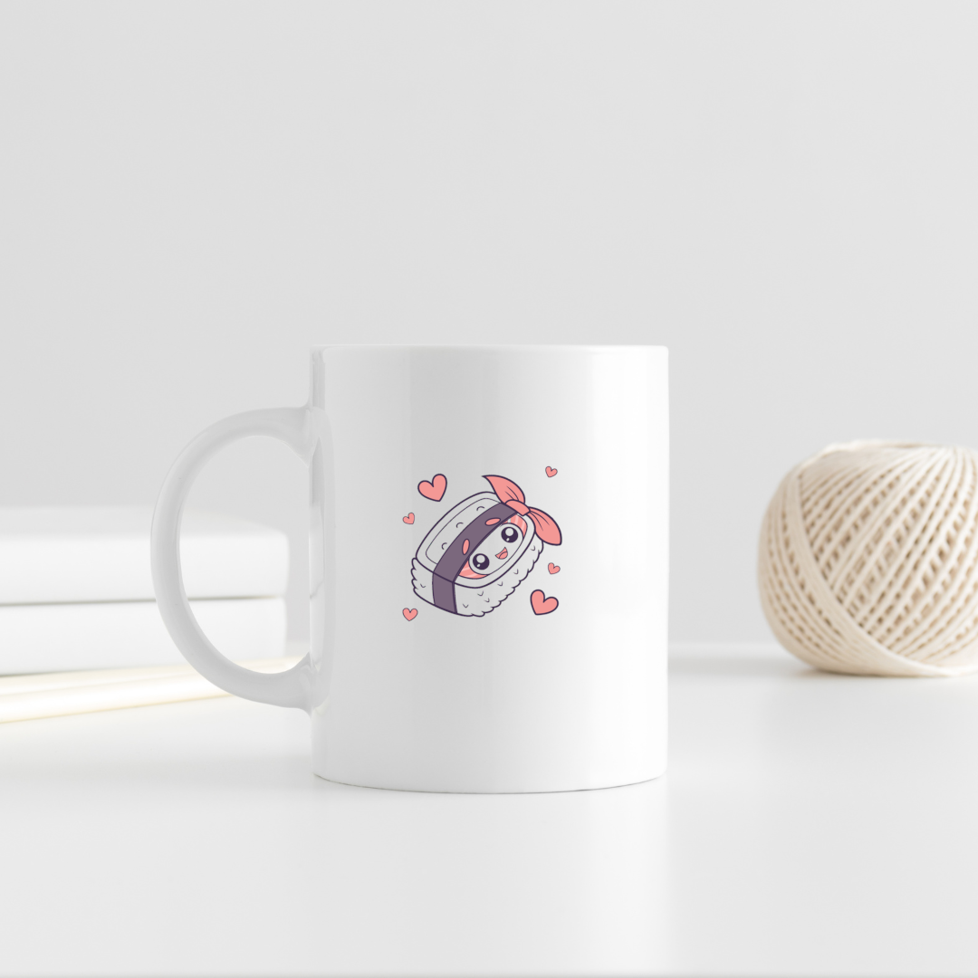 Mug avec motif sushi coquin amoureux dans un style mignon et gourmand