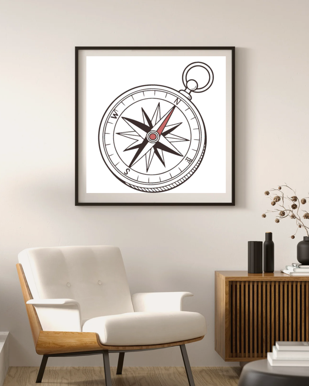 Cadre avec motif boussole antique, style élégant et ambiance voyage