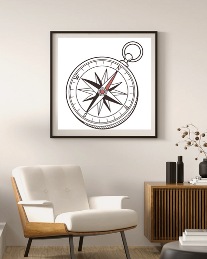 Cadre avec motif boussole antique, style élégant et ambiance voyage
