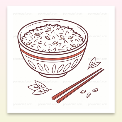 Illustration minimaliste d'un bol de riz avec des baguettes pour projets créatifs.