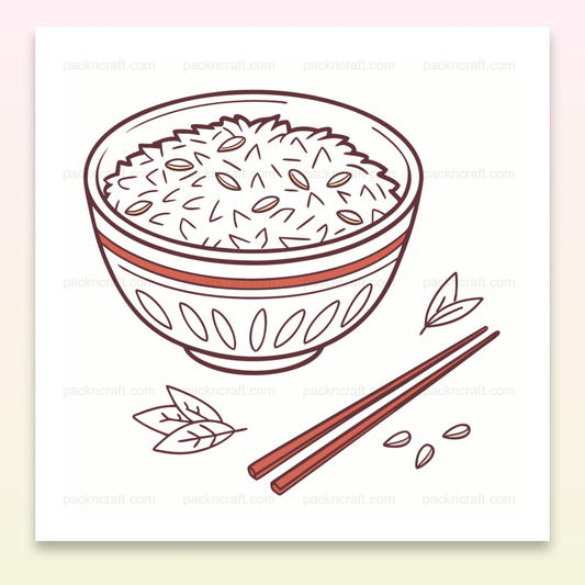 Illustration minimaliste d'un bol de riz avec des baguettes pour projets créatifs.