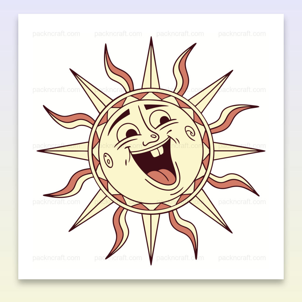 Illustration numérique d'un soleil rieur vintage en style SVG pour projets d'été.