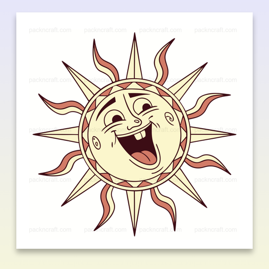 Illustration numérique d'un soleil rieur vintage en style SVG pour projets d'été.