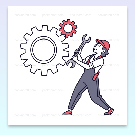 Illustration d'un ingénieur avec une roue dentée, idéale pour projets DIY., SVG d'ingénieur avec roue dentée, concept pour papeterie créative., Ingénieur tenant une roue dentée, style graphique unique pour t-shirts., Sticker illustratif d'ingénieur avec outil et roue dentée., Cadre déco avec ingénieur et roue dentée, parfait pour espace professionnel.