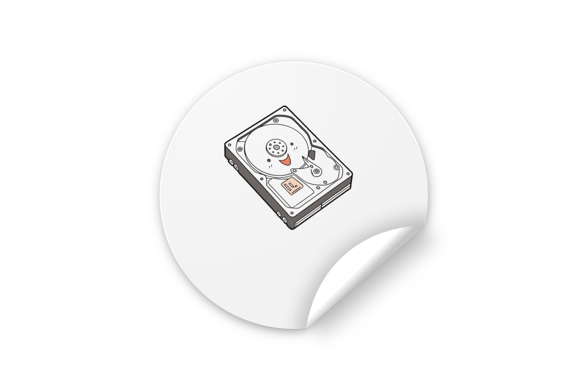Sticker humoristique avec disque dur, style minimaliste, touche tech pour décoration