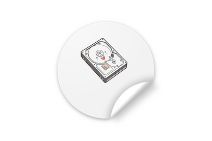 Sticker humoristique avec disque dur, style minimaliste, touche tech pour décoration