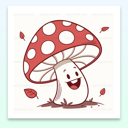 Illustration SVG d'un champignon joyeux dans un style doodle automnal, parfait pour DIY et déco.