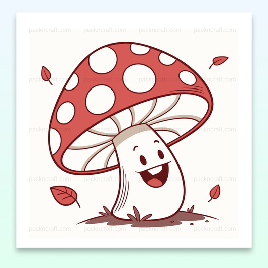 Illustration SVG d'un champignon joyeux dans un style doodle automnal, parfait pour DIY et déco.