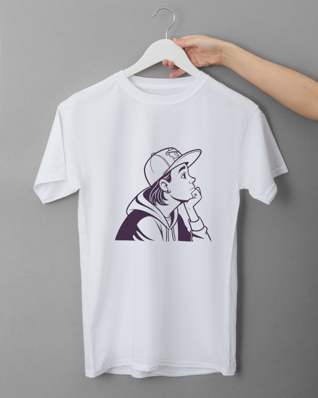 T-shirt avec dessin de jeune en casquette dans un style urbain moderne