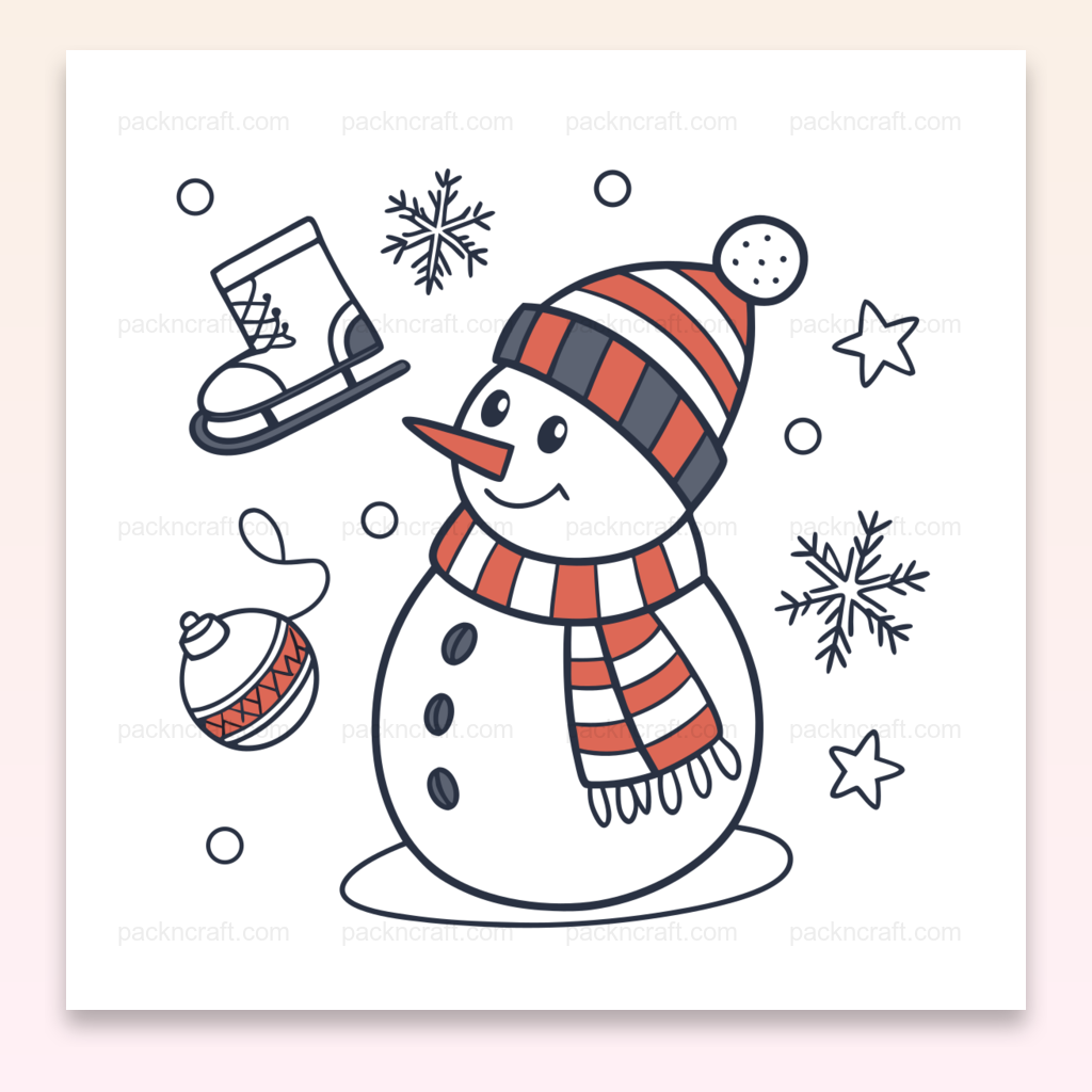 Illustration joyeuse de bonhomme de neige en hiver, fichier numérique SVG doodle