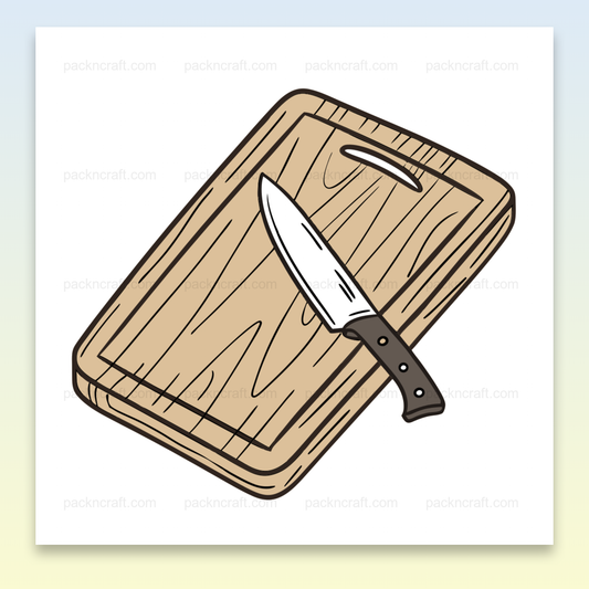 Illustration vectorielle d'une planche à découper et couteau en style doodle, usage cuisine.