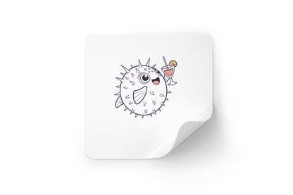 Sticker numérique avec dessin de poisson-globe festif sur fond thème océan