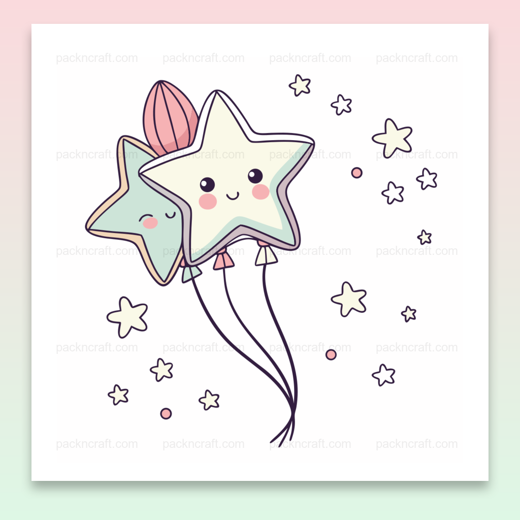 Illustration kawaii d'un ballon étoile, touche joyeuse pour vos projets.
