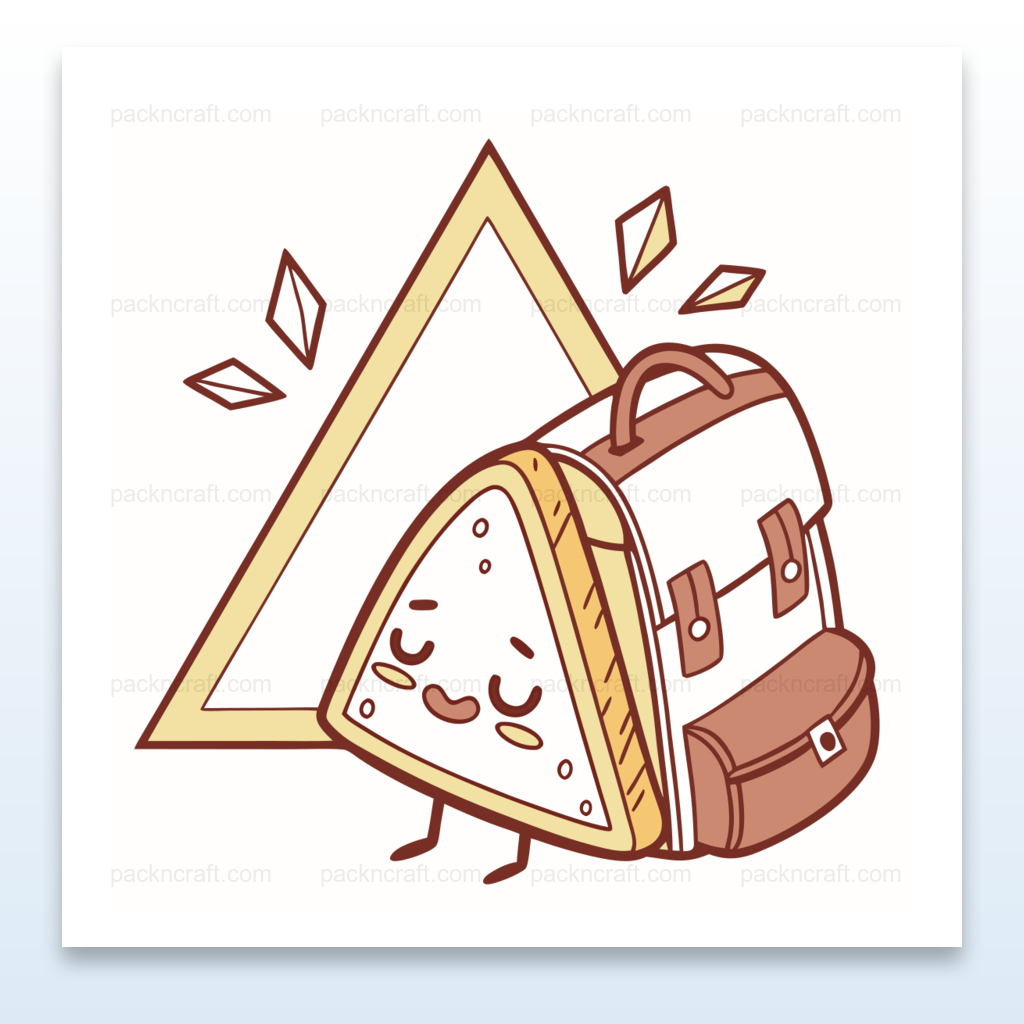 Illustration vectorielle d'un sandwich heureux en randonnée avec sac à dos, en style doodle pour papeterie et décoration.