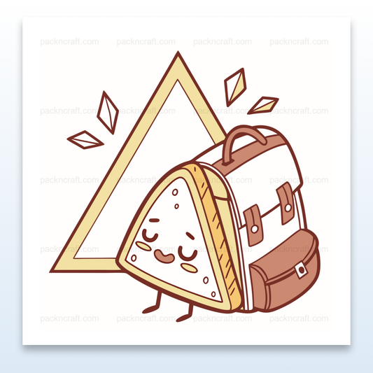 Illustration vectorielle d'un sandwich heureux en randonnée avec sac à dos, en style doodle pour papeterie et décoration.