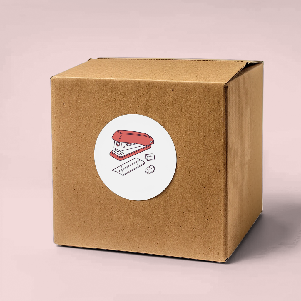 Sticker moderne avec dessin d'une agrafeuse stylisée pour un bureau créatif