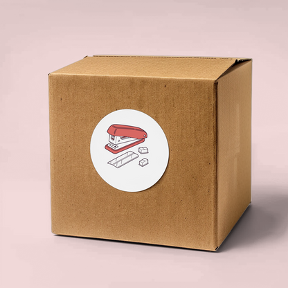 Sticker moderne avec dessin d'une agrafeuse stylisée pour un bureau créatif