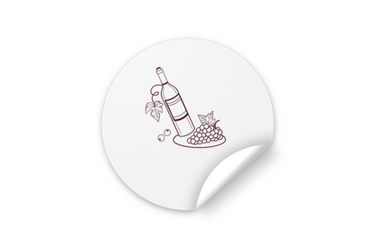 Sticker au design élégant représentant une bouteille de vin stylisée et des raisins