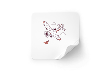 Sticker avec un avion vintage planant dans un style exploration aérienne