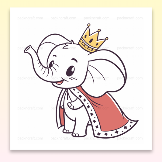 Éléphant kawaii avec couronne, utilisable pour déco, papeterie et stickers.