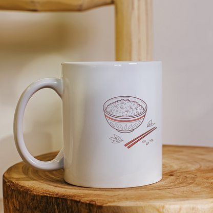 Mug zen affichant un bol de riz minimaliste pour une ambiance apaisante en cuisine
