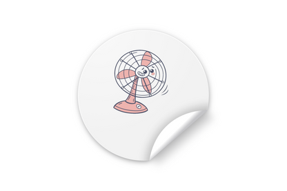Sticker moderne avec silhouette ludique d'un ventilateur souriant, ambiance rafraîchissante