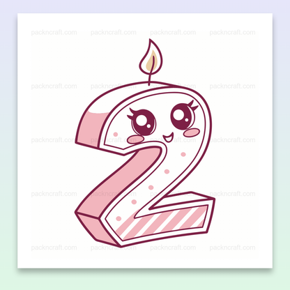 Chiffre 2 kawaii avec visage souriant, fond neutre